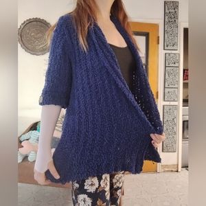 Womens Blue Knit Sweater open front Size Large BCBG MAXAZRIA